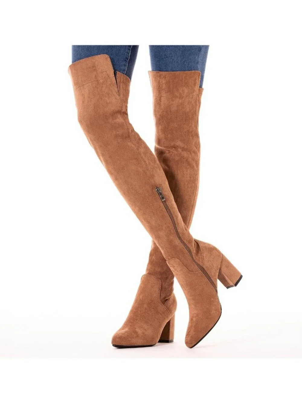Stylish Thigh High Suede Boots for Women - Black Block Heel, 2-Inch, Winter Chic
